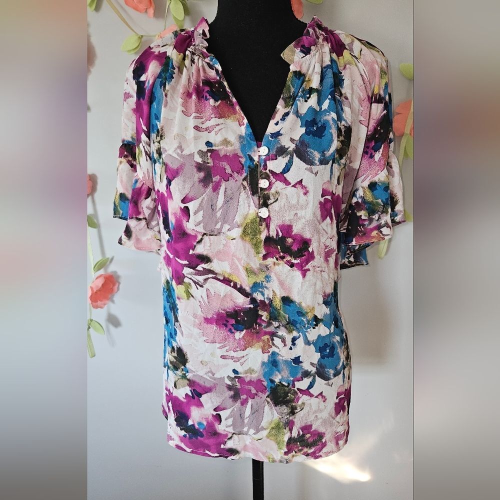 NWT Cynthia Rowley Ruffle Sleeve Blouse Plus Size 2X